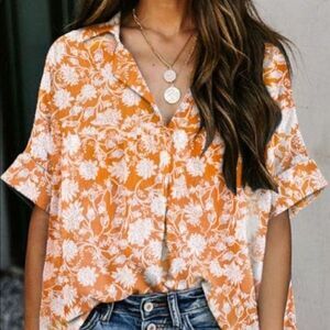 New C+D+M Collection orange floral blouse